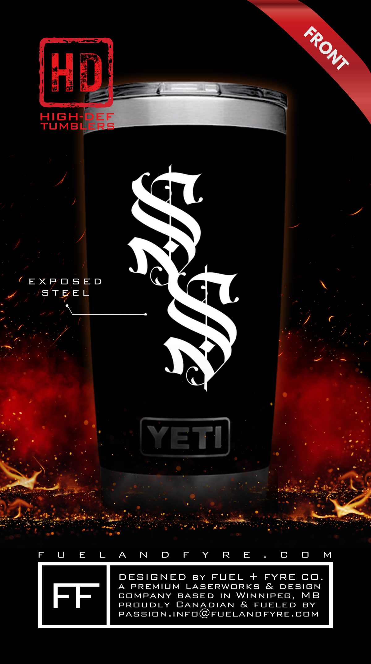 Shadow Stitch Clothing | Custom Photo Engraved YETI® Rambler® 20 oz Tumbler- Black
